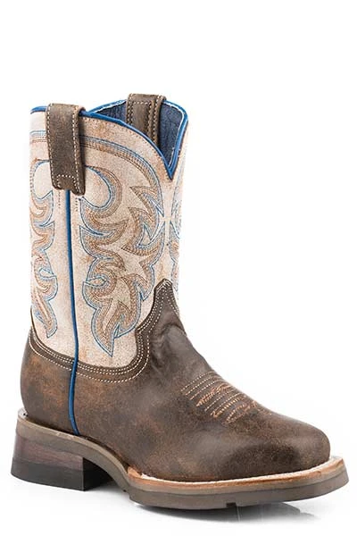 'Roper' Kids' Parker Western Square Toe - Brown / Cream 3 'Roper' Kids' Parker Western Square Toe - Brown / Cream