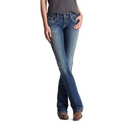 'Ariat' Women's R.E.A.L Mid Rise Stretch Entwined Boot Cut - Medium Wash