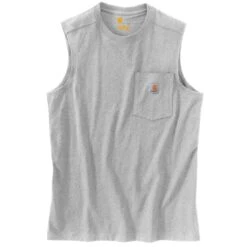 'Carhartt' Men's Relaxed Fit Heavyweight Sleeveless Pocket Tee - Heather Grey