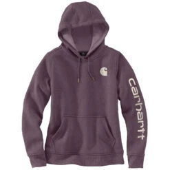 'Carhartt' Women's Clarksburg Logo Sleeve Graphic Hoodie - Blackberry Heather -Carhartt || Under Armour || The North Face Shop 102791 V27 WS22 e V2 1024x1024@2x