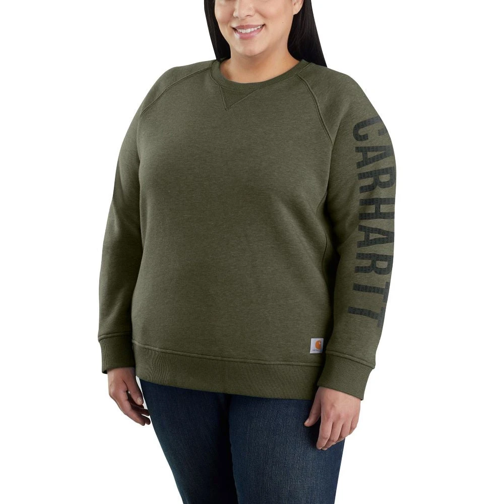 'Carhartt' Women's Midweight Logo Sleeve Crewneck Sweatshirt - Basil Heather 3 'Carhartt' Women's Midweight Logo Sleeve Crewneck Sweatshirt - Basil Heather