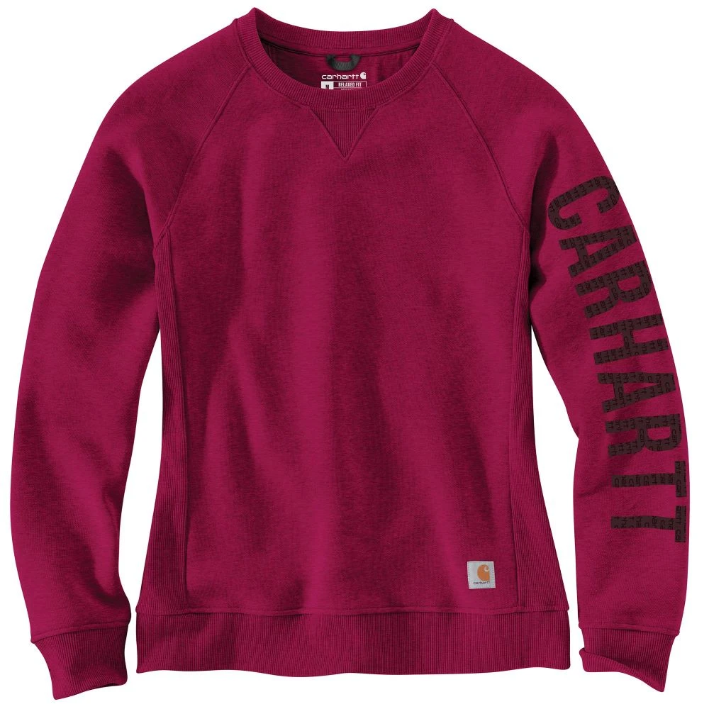 'Carhartt' Women's Midweight Logo Sleeve Crewneck Sweatshirt - Beet Red Heather 3 'Carhartt' Women's Midweight Logo Sleeve Crewneck Sweatshirt - Beet Red Heather