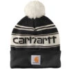 'Carhartt' Adult Knit Pom Pom Cuffed Logo Beanie - Black / White -Carhartt || Under Armour || The North Face Shop 105168 BLK MF22 e 1024x1024@2x