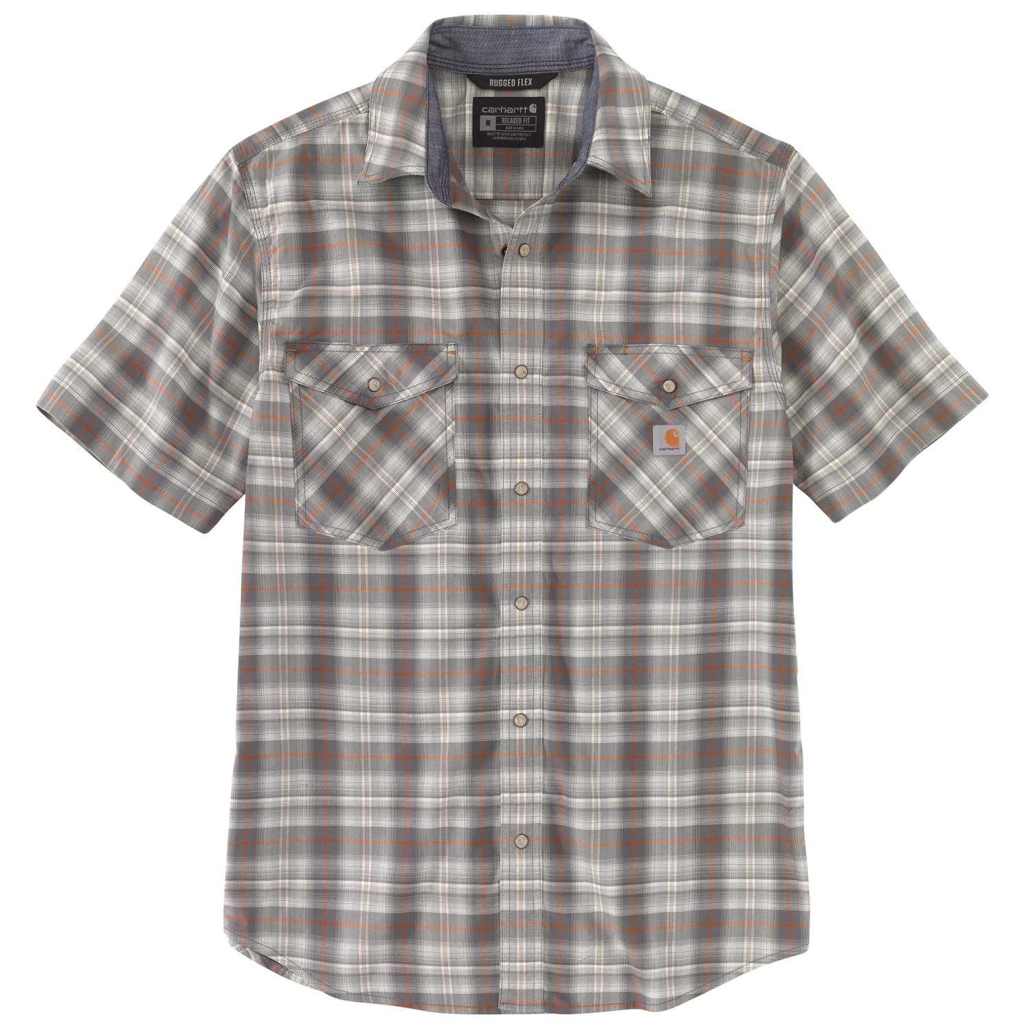 'Carhartt' Men's Rugged Flex Relaxed Fit Lightweight Snap Front Short Sleeve Plaid - Steel 3 'Carhartt' Men's Rugged Flex Relaxed Fit Lightweight Snap Front Short Sleeve Plaid - Steel