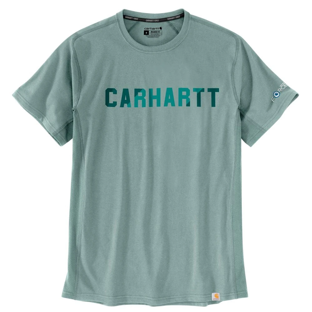 'Carhartt' Men's Force® Relaxed Fit Midweight Block Logo T-Shirt - Blue Surf 3 'Carhartt' Men's Force® Relaxed Fit Midweight Block Logo T-Shirt - Blue Surf