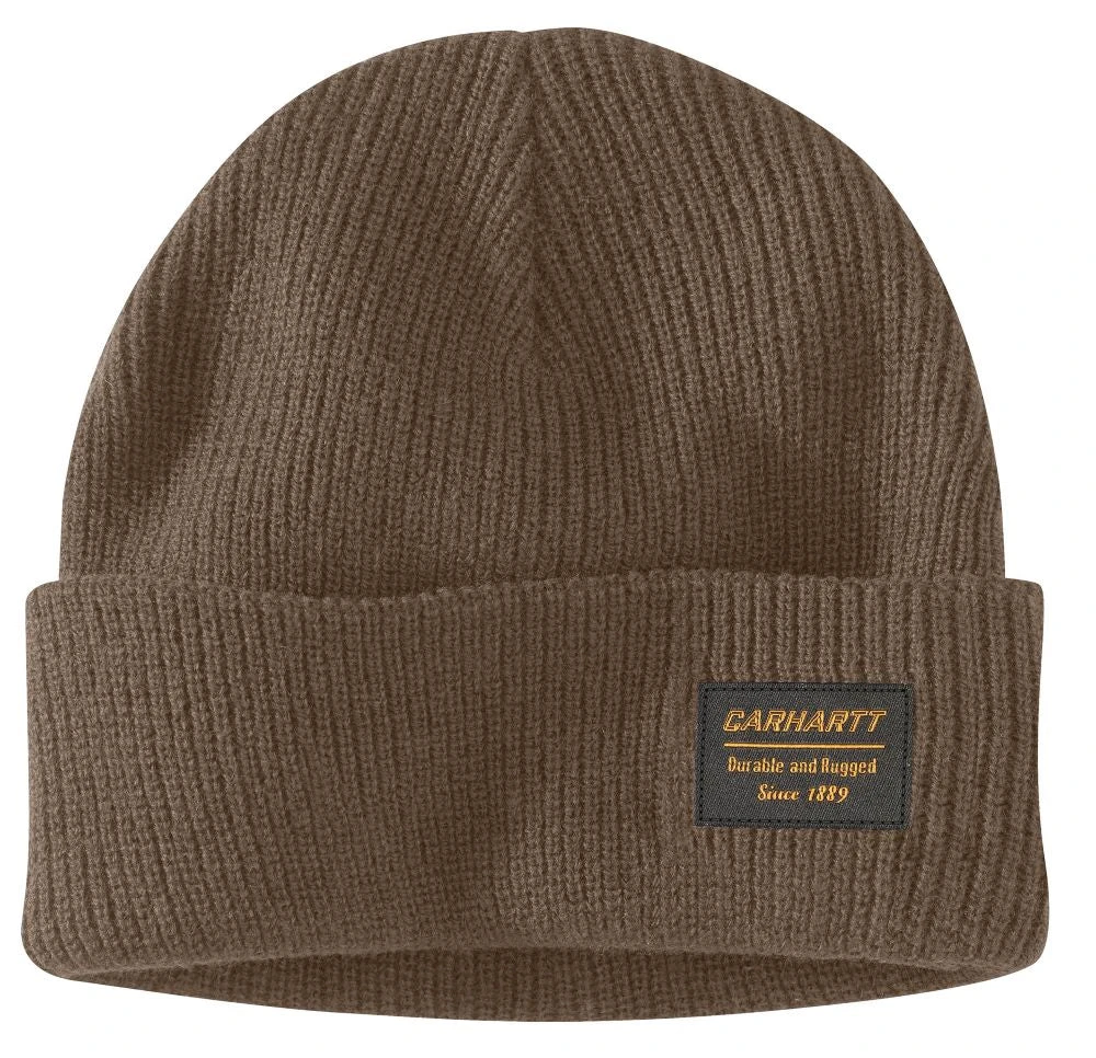 'Carhartt' Men's Knit Rugged Patch Beanie - Coffee 3 'Carhartt' Men's Knit Rugged Patch Beanie - Coffee