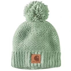'Carhartt' Women's Rib Knit Sherpa-Lined Pom Pom Beanie - Jade