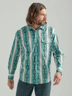 'Wrangler' Men's Checotah Printed Snap Front - Turquoise