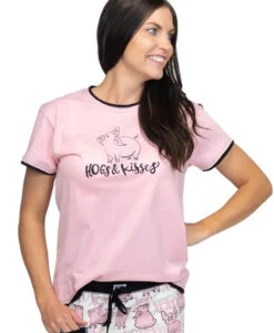 'Lazy One' Women's Hogs & Kisses PJ Tee - Pink