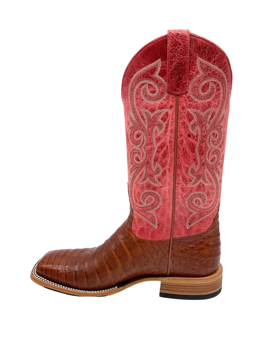 'Anderson Bean' Men's 13" HorsePower Top Hand Western Square Toe - Brandy Caiman Belly / Red Sinsation 8 'Anderson Bean' Men's 13" HorsePower Top Hand Western Square Toe - Brandy Caiman Belly / Red Sinsation - Image 6
