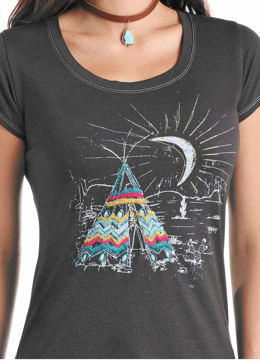 'Panhandle Slim' Teepee Scene T-shirt - Charcoal Grey 4 'Panhandle Slim' Teepee Scene T-shirt - Charcoal Grey - Image 2