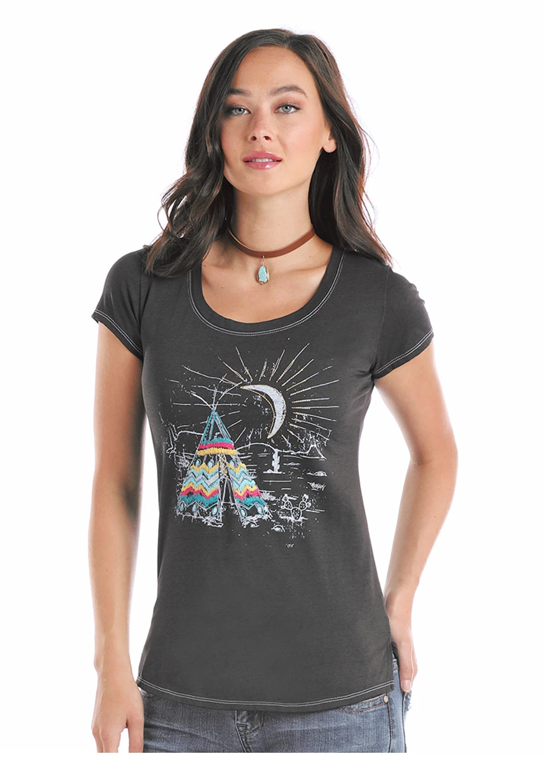 'Panhandle Slim' Teepee Scene T-shirt - Charcoal Grey 3 'Panhandle Slim' Teepee Scene T-shirt - Charcoal Grey
