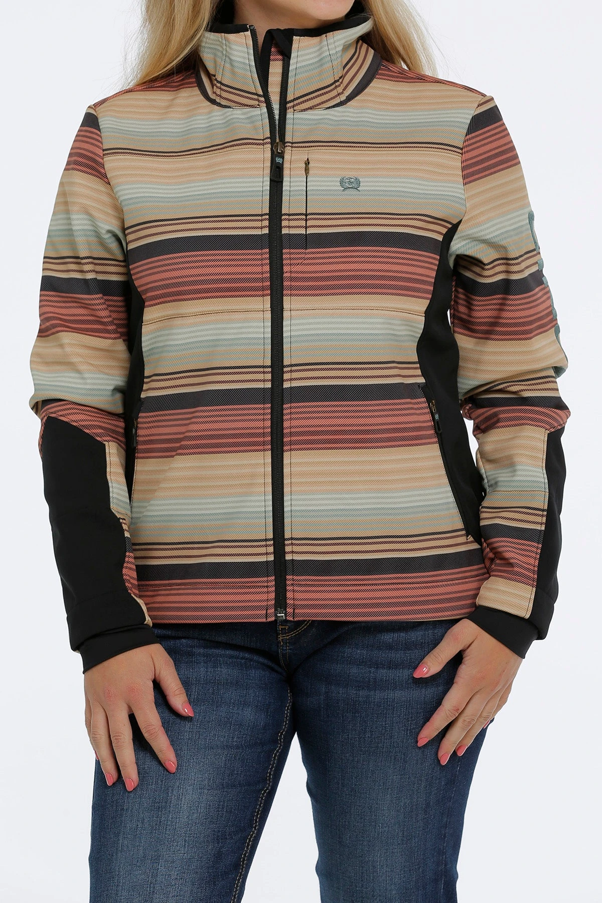 'Cinch' Women's Blanket Stripe Bonded Jacket - Multi 3 'Cinch' Women's Blanket Stripe Bonded Jacket - Multi