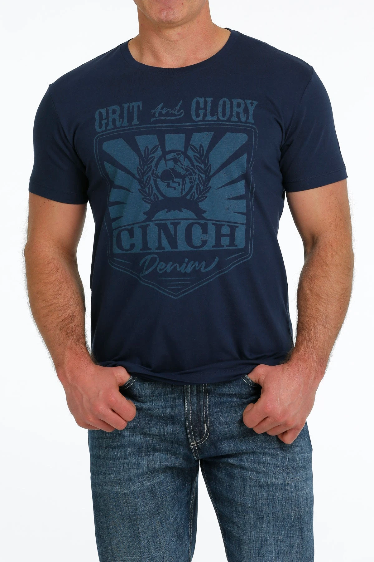 'Cinch' Men's Grit/Glory Screen Print T Shirt - Navy 3 'Cinch' Men's Grit/Glory Screen Print T Shirt - Navy