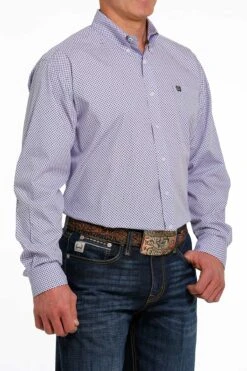 'Cinch' Men's Geo Print Classic Fit Button Down - Lilac