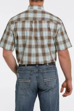 'Cinch' Men's Ombre Plaid Short Sleeve Button Down Shirt - Brown/Turquoise -Carhartt || Under Armour || The North Face Shop MTW1111398 3 1024x1024@2x