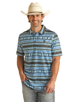 'Panhandle Slim' Men's Aztec Print Polo - Blue