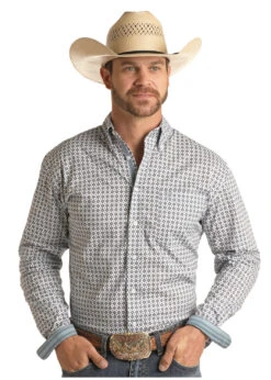 'Panhandle Slim' Men's Western Button Down - Light Navy