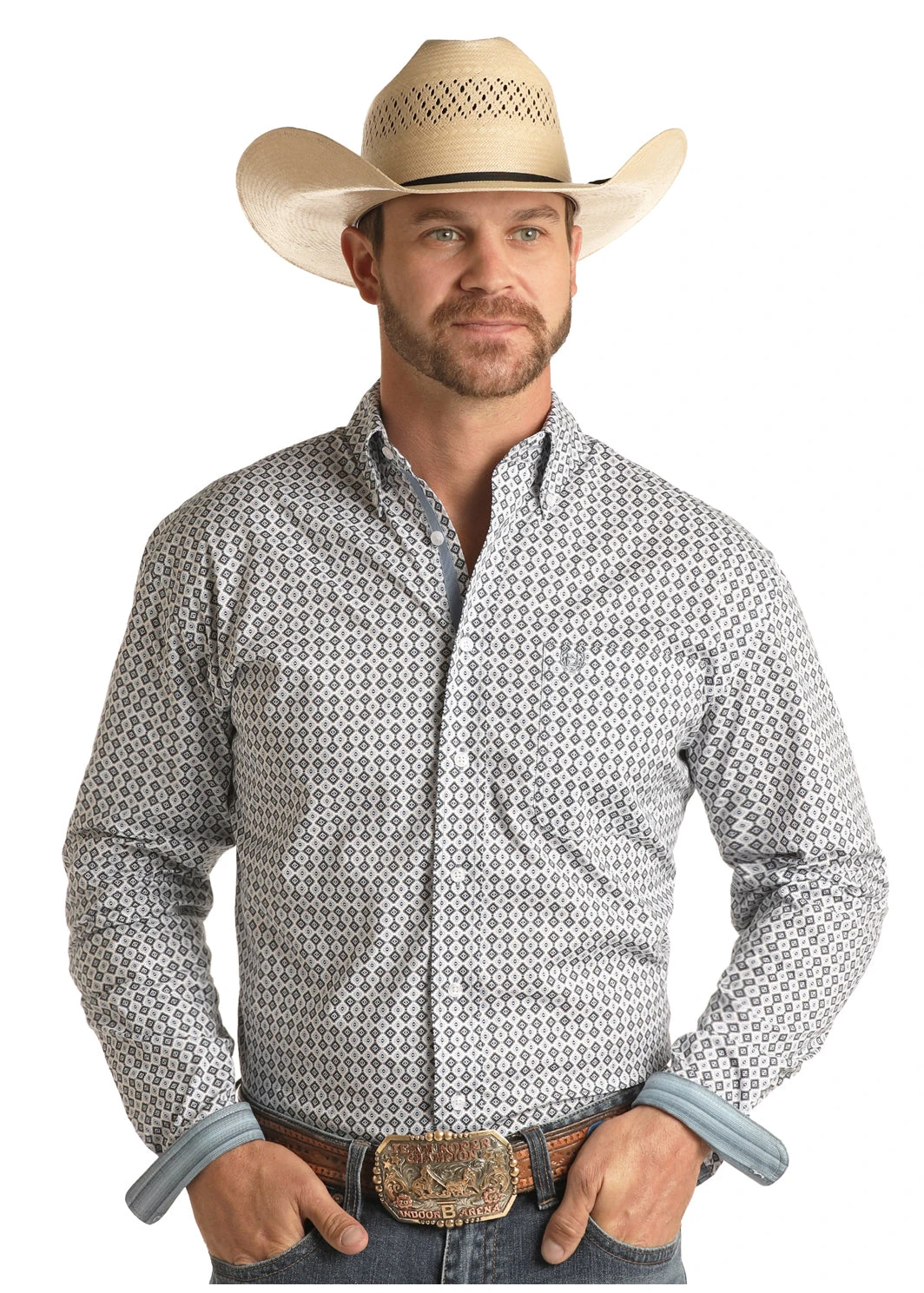 'Panhandle Slim' Men's Western Button Down - Light Navy 3 'Panhandle Slim' Men's Western Button Down - Light Navy