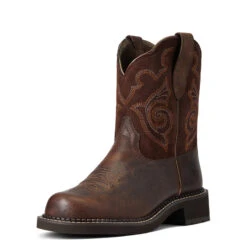 'Ariat' Women's 8" Fatbaby Heritage Tess Western Round Toe - Forest Brown / Jamocha -Carhartt || Under Armour || The North Face Shop S22 WMS WEST 10040264 3 4 front 1024x1024@2x